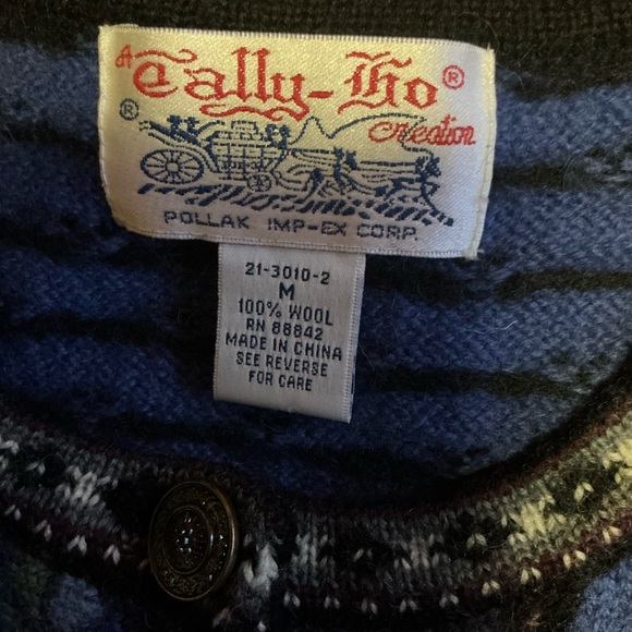 Vintage Blue Nordic Cardigan Oversized Fair Isle Sweater Cozy Cottagecore - Picture 2 of 10